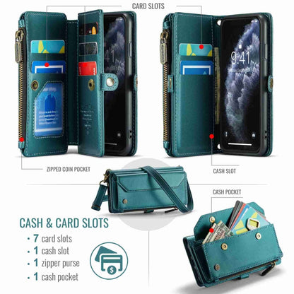 For iPhone 11 Pro Max CaseMe C36 Card Slots Zipper Wallet RFID Anti-theft Leather Phone Case(Blue-green) - iPhone 11 Pro Max Cases by CaseMe | Online Shopping South Africa | PMC Jewellery | Buy Now Pay Later Mobicred