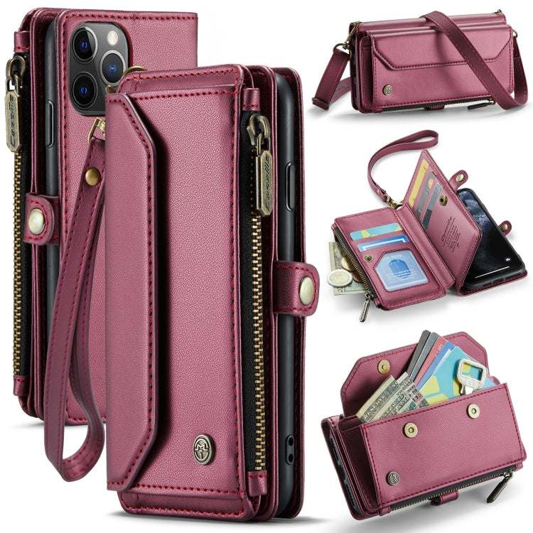 For iPhone 11 Pro Max CaseMe C36 Card Slots Zipper Wallet RFID Anti-theft Leather Phone Case(Wine Red) - free shipping - PMC Jewellery - Order now!