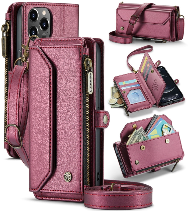 For iPhone 12 Pro CaseMe C36 Card Slots Zipper Wallet RFID Anti-theft Leather Phone Case(Wine Red) - free shipping - PMC Jewellery - Order now!
