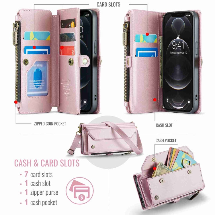 For iPhone 12 Pro CaseMe C36 Card Slots Zipper Wallet RFID Anti-theft Leather Phone Case(Pink) - iPhone 12 / 12 Pro Cases by CaseMe | Online Shopping South Africa | PMC Jewellery | Buy Now Pay Later Mobicred