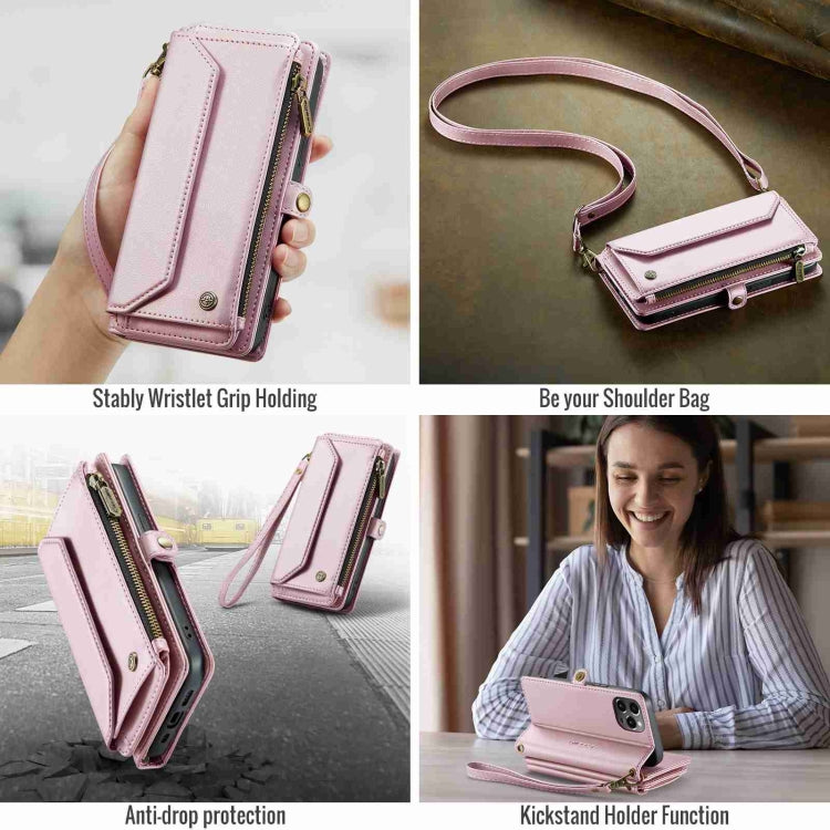 For iPhone 12 Pro CaseMe C36 Card Slots Zipper Wallet RFID Anti-theft Leather Phone Case(Pink) - iPhone 12 / 12 Pro Cases by CaseMe | Online Shopping South Africa | PMC Jewellery | Buy Now Pay Later Mobicred