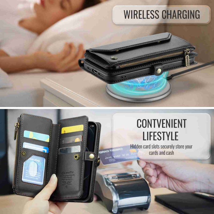 For iPhone 12 Pro Max CaseMe C36 Card Slots Zipper Wallet RFID Anti-theft Leather Phone Case(Black) - free shipping - PMC Jewellery - Order now!