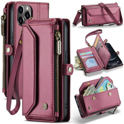 For iPhone 12 Pro Max CaseMe C36 Card Slots Zipper Wallet RFID Anti-theft Leather Phone Case(Wine Red) - iPhone 12 Pro Max Cases by CaseMe | Online Shopping South Africa | PMC Jewellery | Buy Now Pay Later Mobicred