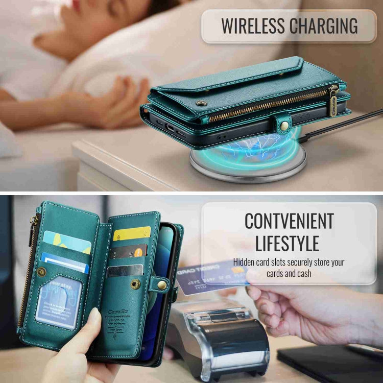 For iPhone 12 CaseMe C36 Card Slots Zipper Wallet RFID Anti-theft Leather Phone Case(Blue-green) - free shipping - PMC Jewellery - Order now!