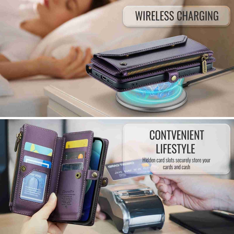 For iPhone 12 mini CaseMe C36 Card Slots Zipper Wallet RFID Anti-theft Leather Phone Case(Purple) - free shipping - PMC Jewellery - Order now!
