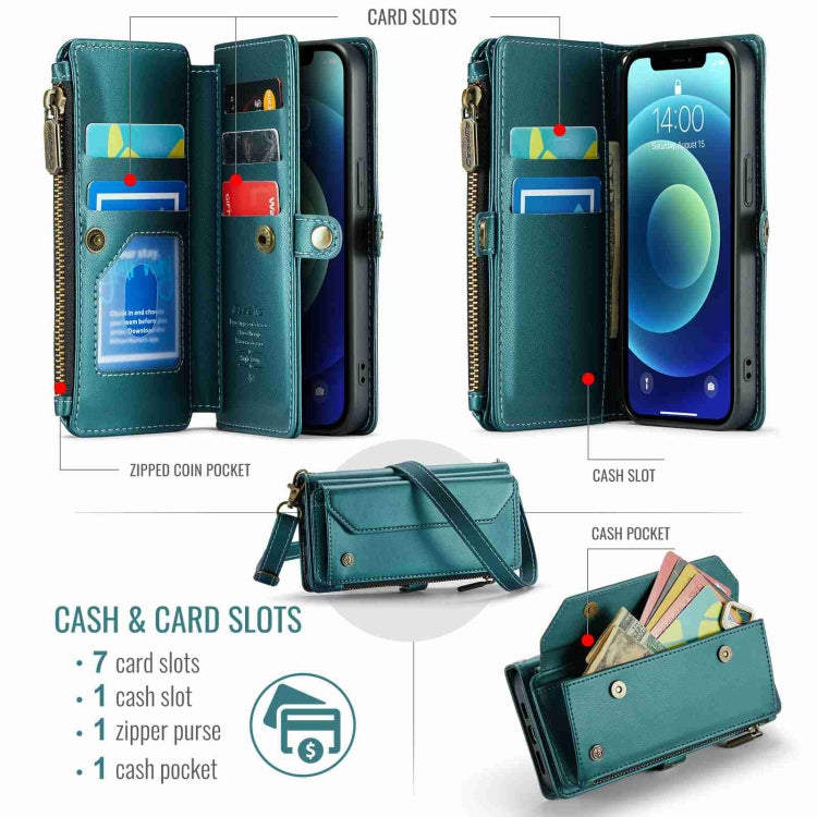 For iPhone 12 mini CaseMe C36 Card Slots Zipper Wallet RFID Anti-theft Leather Phone Case(Blue-green) - free shipping - PMC Jewellery - Order now!