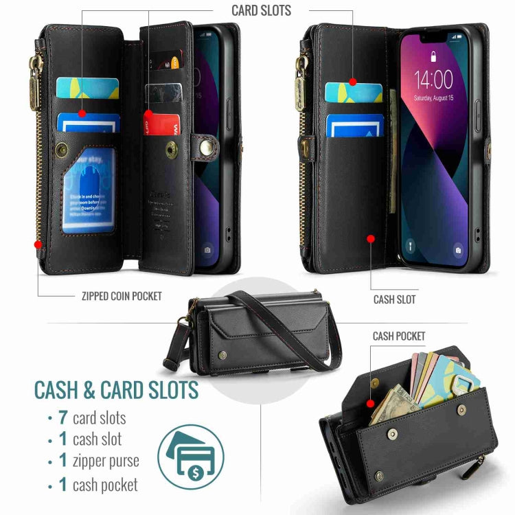 For iPhone 13 CaseMe C36 Card Slots Zipper Wallet RFID Anti-theft Leather Phone Case(Black) - free shipping - PMC Jewellery - Order now!