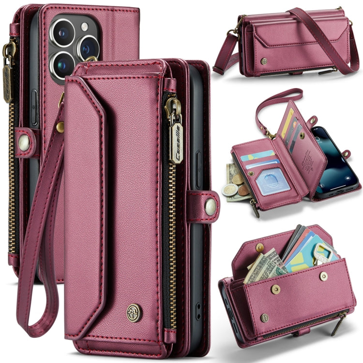 For iPhone 13 Pro CaseMe C36 Card Slots Zipper Wallet RFID Anti-theft Leather Phone Case(Wine Red) - free shipping - PMC Jewellery - Order now!