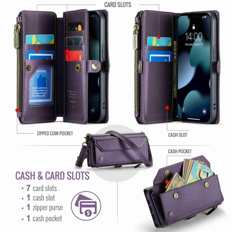 For iPhone 13 Pro Max CaseMe C36 Card Slots Zipper Wallet RFID Anti-theft Leather Phone Case(Purple) - free shipping - PMC Jewellery - Order now!