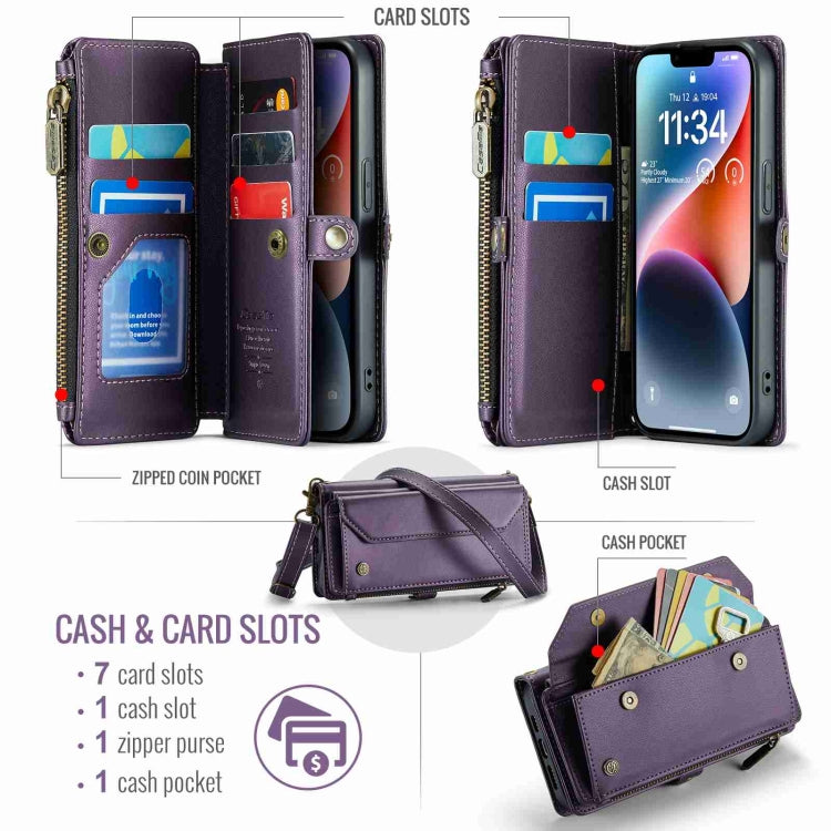For iPhone 14 CaseMe C36 Card Slots Zipper Wallet RFID Anti-theft Leather Phone Case(Purple) - free shipping - PMC Jewellery - Order now!