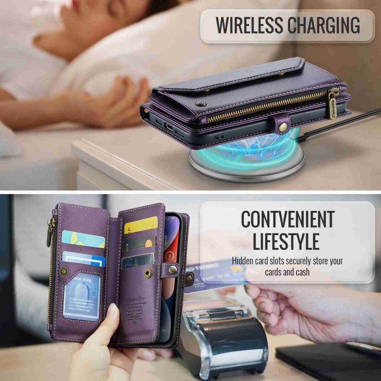 For iPhone 14 CaseMe C36 Card Slots Zipper Wallet RFID Anti-theft Leather Phone Case(Purple) - free shipping - PMC Jewellery - Order now!