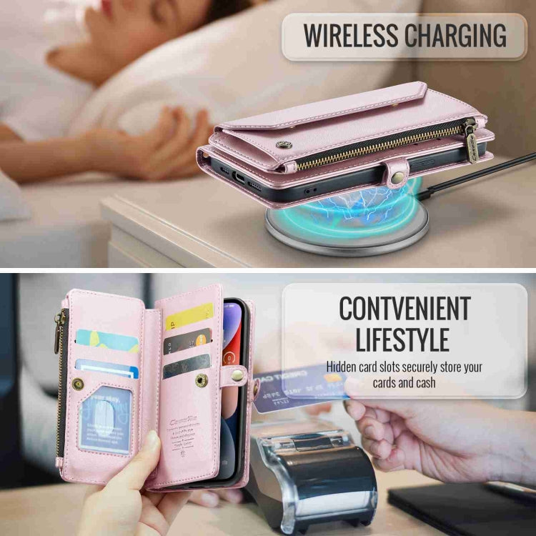 For iPhone 14 CaseMe C36 Card Slots Zipper Wallet RFID Anti-theft Leather Phone Case(Pink) - free shipping - PMC Jewellery - Order now!