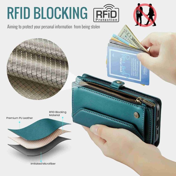 For iPhone 14 Plus CaseMe C36 Card Slots Zipper Wallet RFID Anti-theft Leather Phone Case(Blue-green) - iPhone 14 Plus Cases by CaseMe | Online Shopping South Africa | PMC Jewellery | Buy Now Pay Later Mobicred