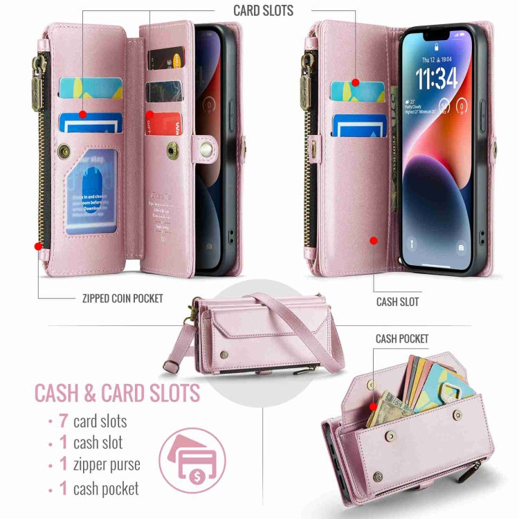 For iPhone 14 Plus CaseMe C36 Card Slots Zipper Wallet RFID Anti-theft Leather Phone Case(Pink) - iPhone 14 Plus Cases by CaseMe | Online Shopping South Africa | PMC Jewellery | Buy Now Pay Later Mobicred