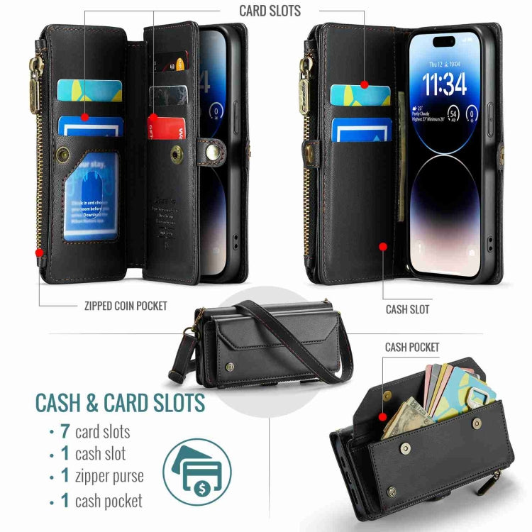 For iPhone 14 Pro CaseMe C36 Card Slots Zipper Wallet RFID Anti-theft Leather Phone Case(Black) - free shipping - PMC Jewellery - Order now!
