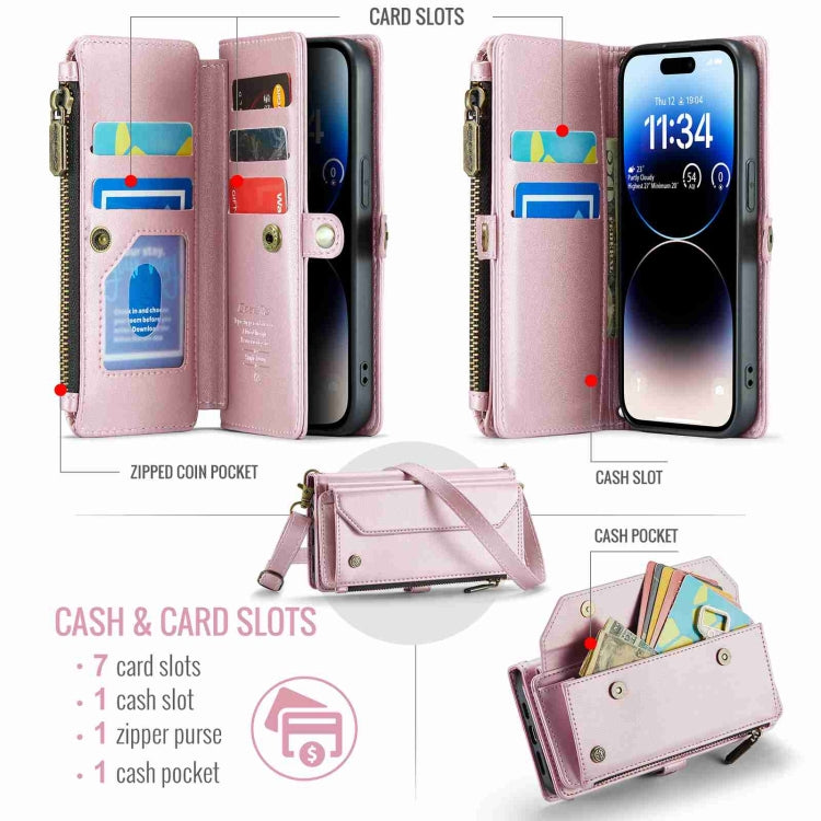 For iPhone 14 Pro CaseMe C36 Card Slots Zipper Wallet RFID Anti-theft Leather Phone Case(Pink) - free shipping - PMC Jewellery - Order now!