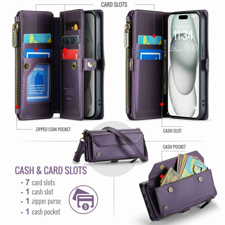 For iPhone 15 CaseMe C36 Card Slots Zipper Wallet RFID Anti-theft Leather Phone Case(Purple) - free shipping - PMC Jewellery - Order now!