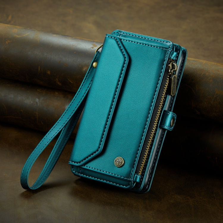 For iPhone 15 CaseMe C36 Card Slots Zipper Wallet RFID Anti-theft Leather Phone Case(Blue-green) - free shipping - PMC Jewellery - Order now!