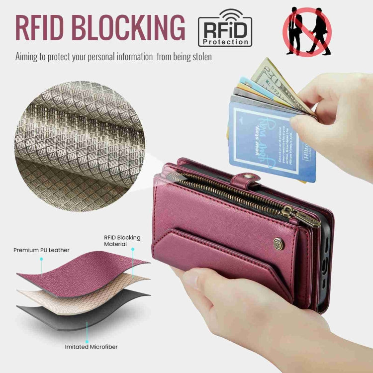 For iPhone 15 CaseMe C36 Card Slots Zipper Wallet RFID Anti-theft Leather Phone Case(Wine Red) - free shipping - PMC Jewellery - Order now!