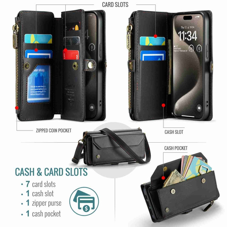 For iPhone 15 Pro Max CaseMe C36 Card Slots Zipper Wallet RFID Anti-theft Leather Phone Case(Black) - free shipping - PMC Jewellery - Order now!