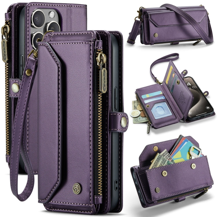 For iPhone 15 Pro Max CaseMe C36 Card Slots Zipper Wallet RFID Anti-theft Leather Phone Case(Purple) - free shipping - PMC Jewellery - Order now!