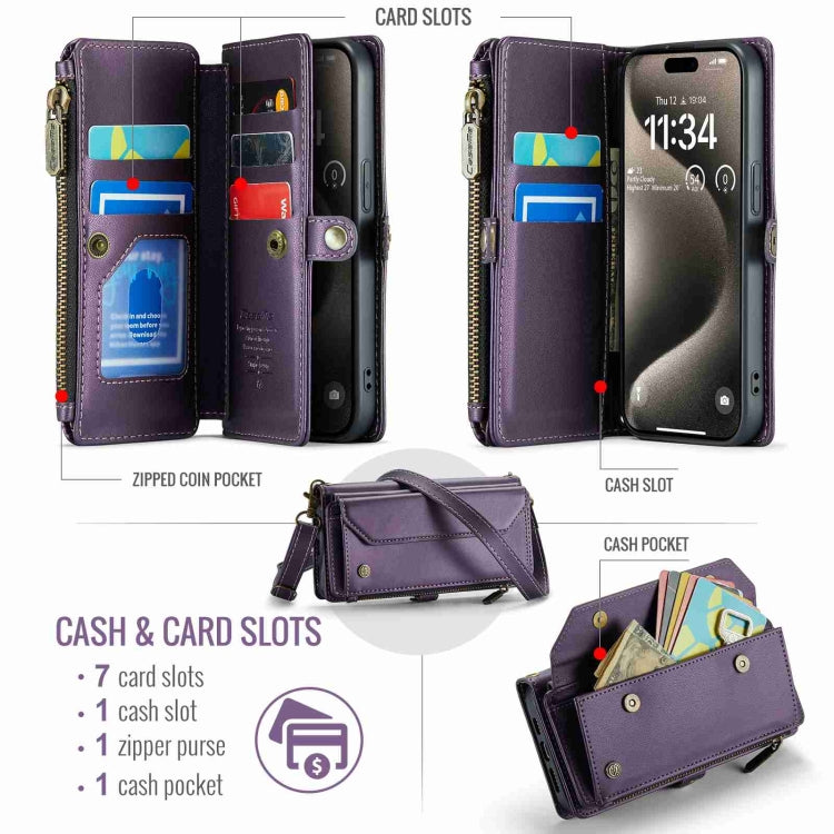 For iPhone 15 Pro Max CaseMe C36 Card Slots Zipper Wallet RFID Anti-theft Leather Phone Case(Purple) - free shipping - PMC Jewellery - Order now!