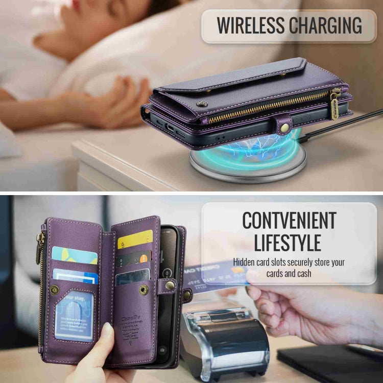 For iPhone 15 Pro Max CaseMe C36 Card Slots Zipper Wallet RFID Anti-theft Leather Phone Case(Purple) - free shipping - PMC Jewellery - Order now!