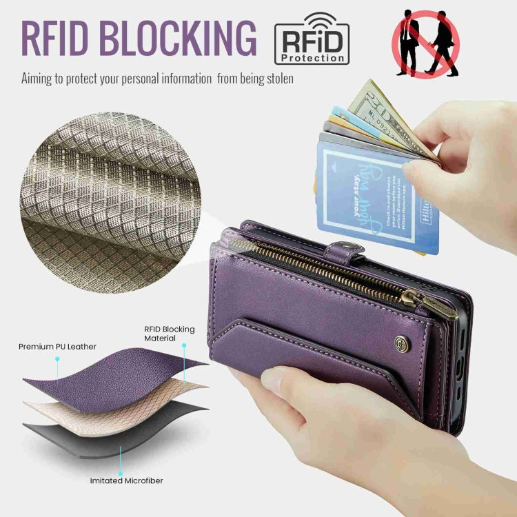 For iPhone 15 Pro Max CaseMe C36 Card Slots Zipper Wallet RFID Anti-theft Leather Phone Case(Purple) - free shipping - PMC Jewellery - Order now!