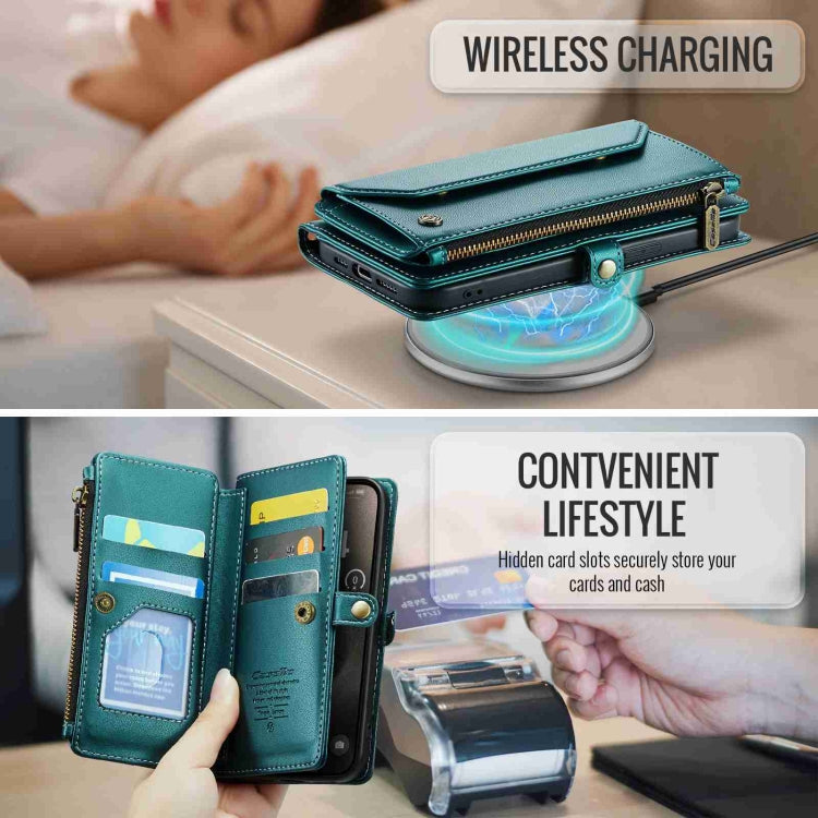 For iPhone 15 Pro Max CaseMe C36 Card Slots Zipper Wallet RFID Anti-theft Leather Phone Case(Blue-green) - free shipping - PMC Jewellery - Order now!