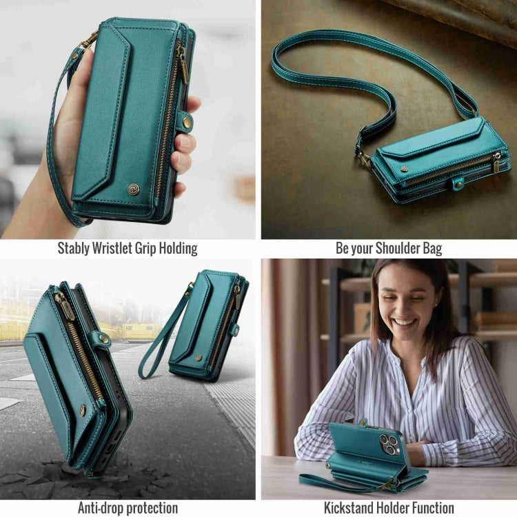 For iPhone 15 Pro Max CaseMe C36 Card Slots Zipper Wallet RFID Anti-theft Leather Phone Case(Blue-green) - free shipping - PMC Jewellery - Order now!