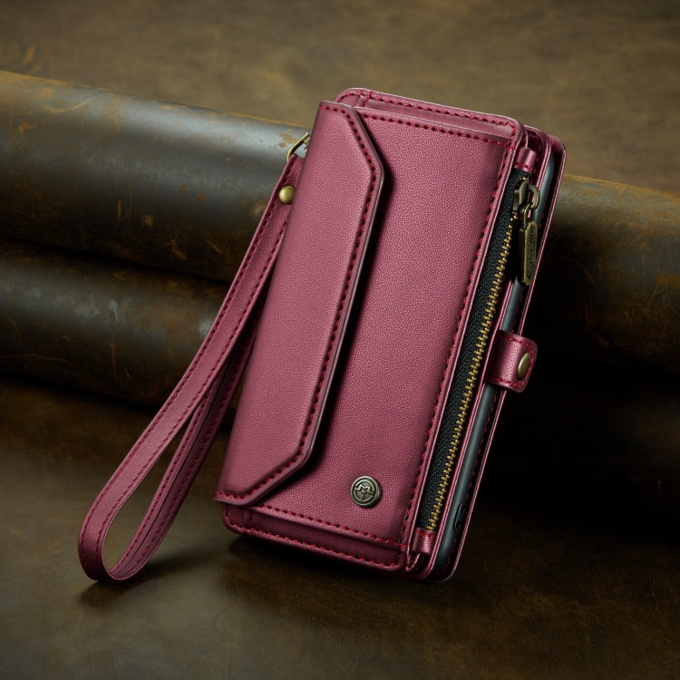 For iPhone 15 Pro Max CaseMe C36 Card Slots Zipper Wallet RFID Anti-theft Leather Phone Case(Wine Red) - free shipping - PMC Jewellery - Order now!