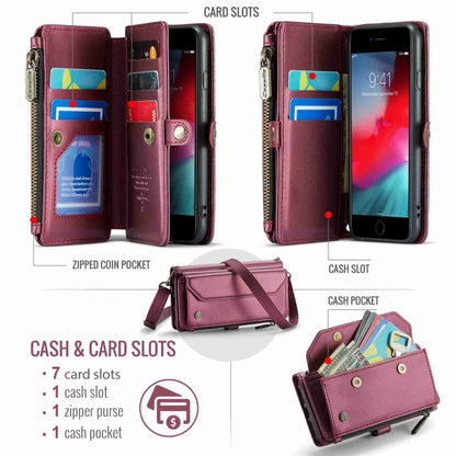 For iPhone SE 2022 / SE 2020 CaseMe C36 Card Slots Zipper Wallet RFID Anti-theft Leather Phone Case(Wine Red) - iPhone SE 2022 / 2020 / 8 / 7 Cases by CaseMe | Online Shopping South Africa | PMC Jewellery | Buy Now Pay Later Mobicred