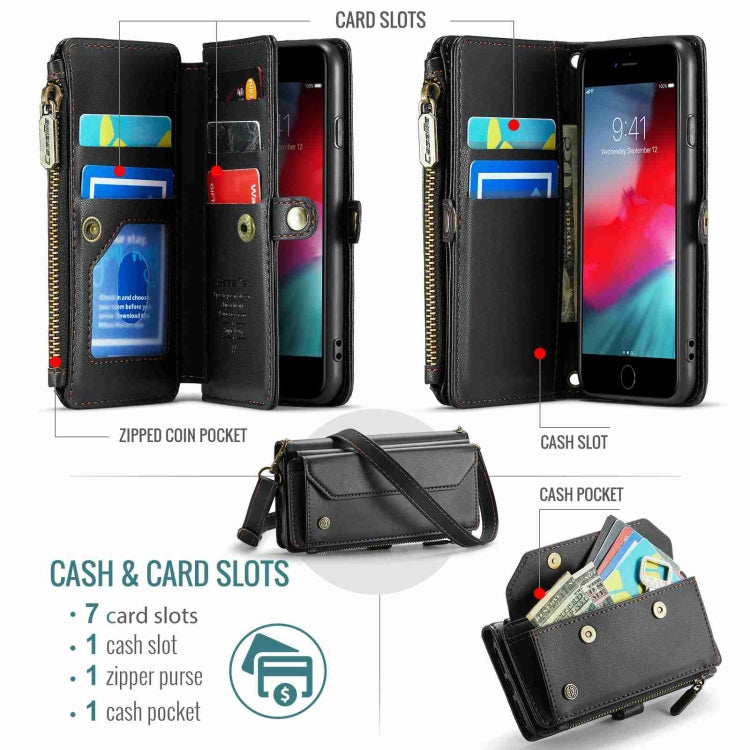 For iPhone 8 / 7 / 6 CaseMe C36 Card Slots Zipper Wallet RFID Anti-theft Leather Phone Case(Black) - free shipping - PMC Jewellery - Order now!