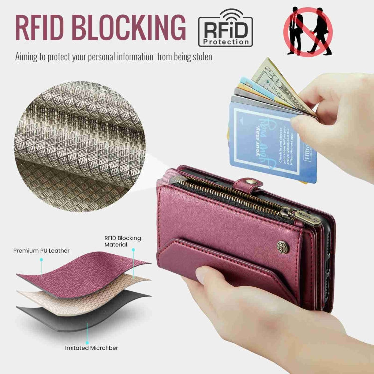 For iPhone 8 / 7 / 6 CaseMe C36 Card Slots Zipper Wallet RFID Anti-theft Leather Phone Case(Wine Red) - free shipping - PMC Jewellery - Order now!