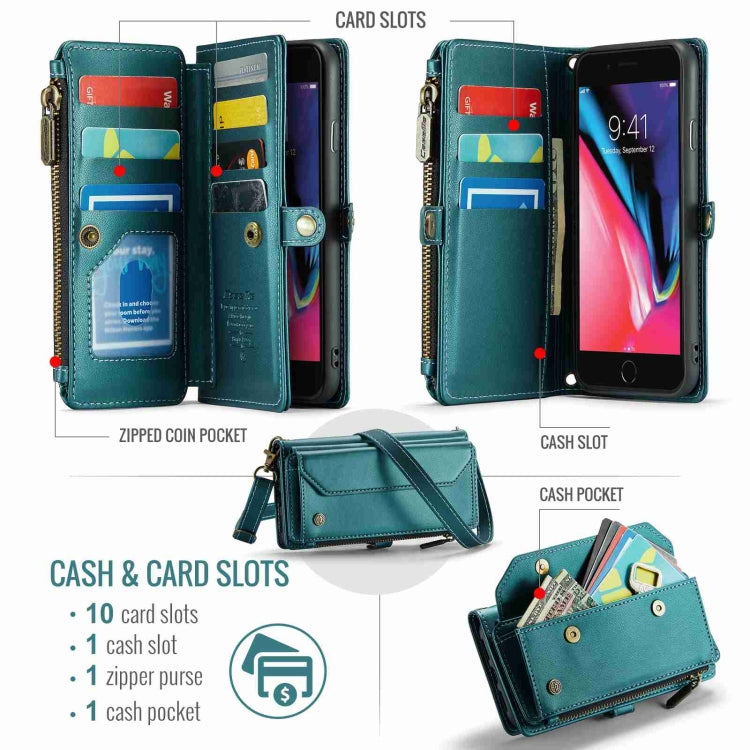 For iPhone 8 Plus / 7 Plus / 6 Plus CaseMe C36 Card Slots Zipper Wallet RFID Anti-theft Leather Phone Case(Blue-green) - More iPhone Cases by CaseMe | Online Shopping South Africa | PMC Jewellery | Buy Now Pay Later Mobicred