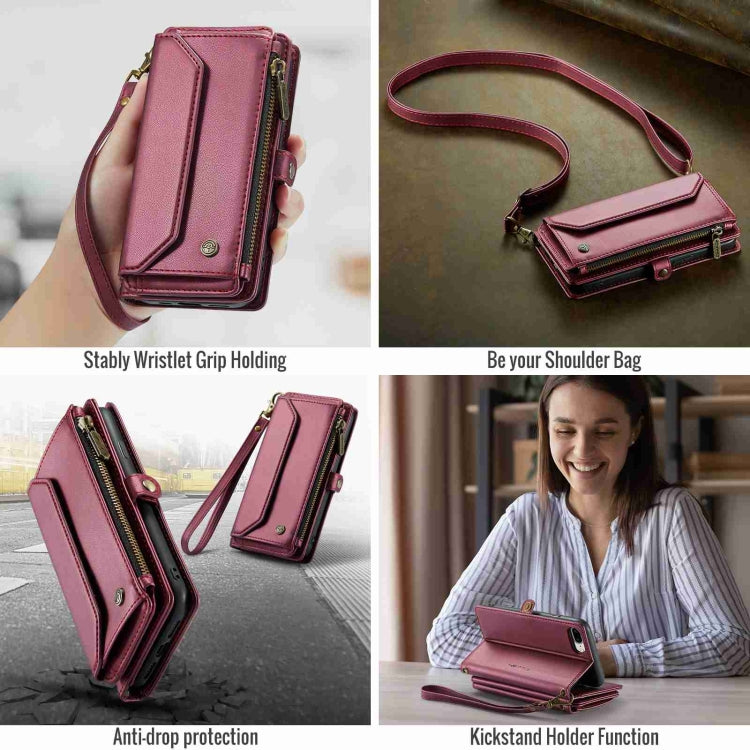 For iPhone 8 Plus / 7 Plus / 6 Plus CaseMe C36 Card Slots Zipper Wallet RFID Anti-theft Leather Phone Case(Wine Red) - free shipping - PMC Jewellery - Order now!