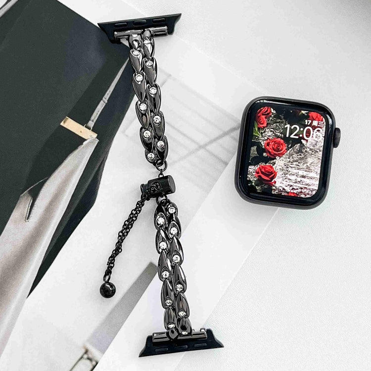 For Apple Watch SE 2023 44mm Rhinestone Peacock Metal Bracelet Watch Band(Black) - Watch Bands by PMc TechLife | Online Shopping South Africa | PMc TechLife | Buy Now Pay Later Mobicred