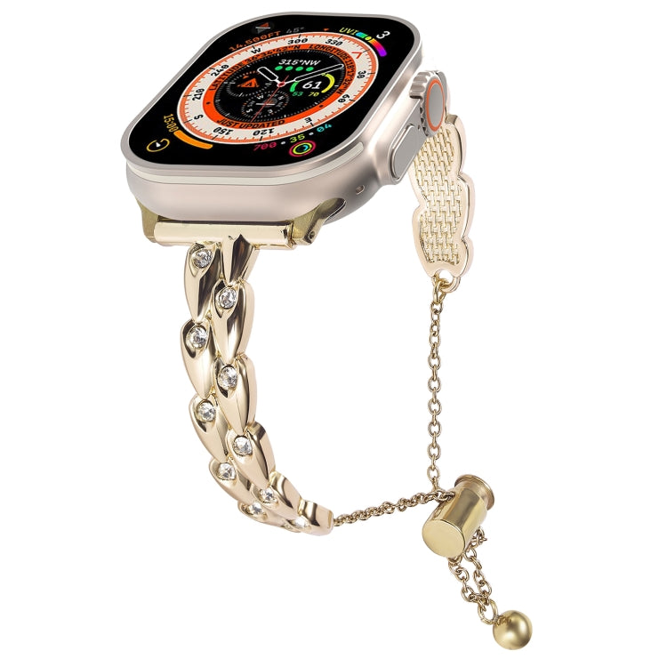 For Apple Watch Ultra 2 49mm Rhinestone Peacock Metal Bracelet Watch Band(Gold) - free shipping - PMC TechLife - Order now!