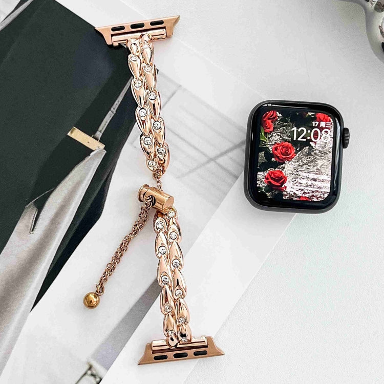 For Apple Watch Series 9 45mm Rhinestone Peacock Metal Bracelet Watch Band(Rose Gold) - free shipping - PMC TechLife - Order now!