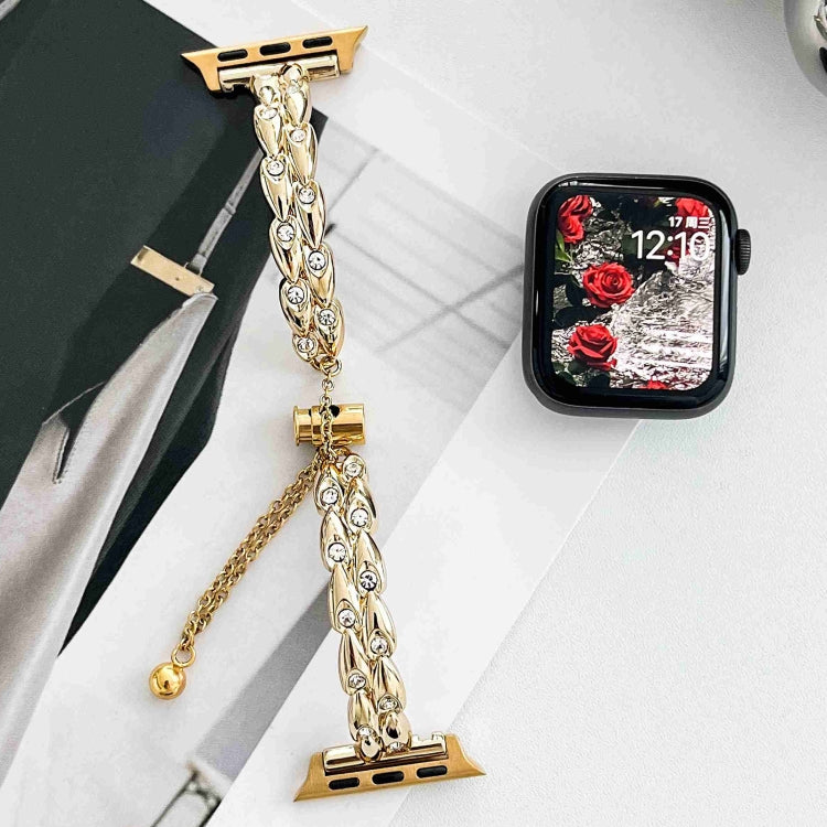 For Apple Watch SE 44mm Rhinestone Peacock Metal Bracelet Watch Band(Gold) - free shipping - PMC TechLife - Order now!