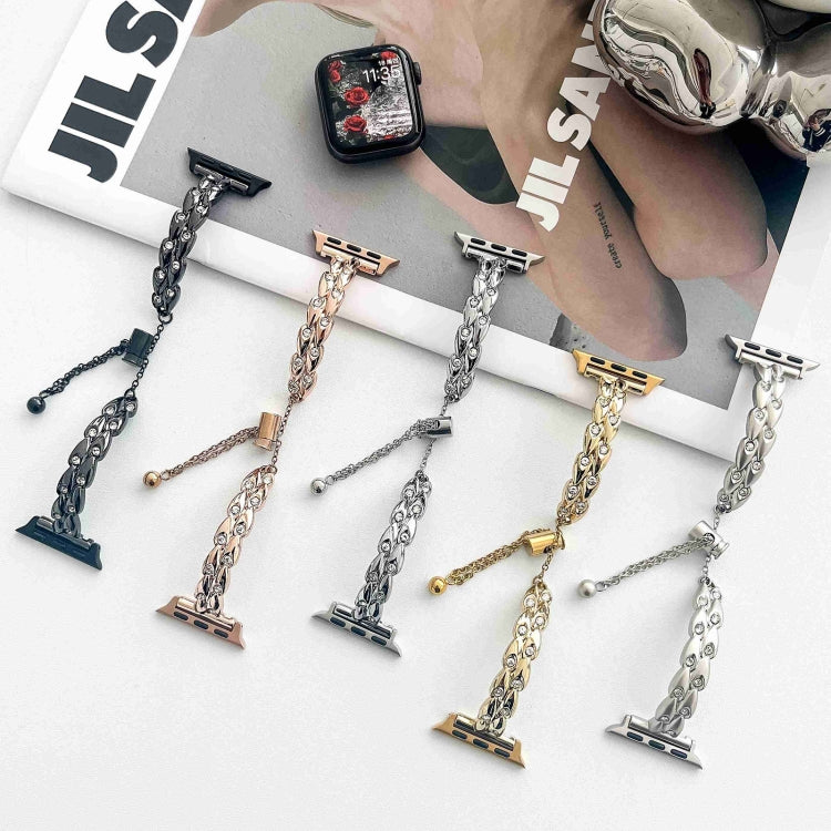 For Apple Watch Series 9 45mm Rhinestone Peacock Metal Bracelet Watch Band(Rose Gold) - free shipping - PMC TechLife - Order now!