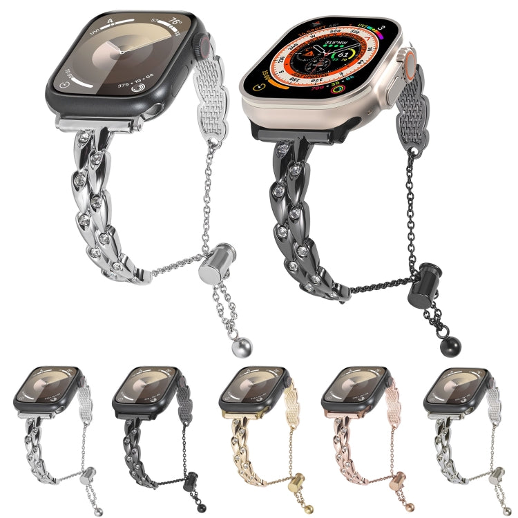 For Apple Watch Series 8 45mm Rhinestone Peacock Metal Bracelet Watch Band(Gold) - free shipping - PMC TechLife - Order now!