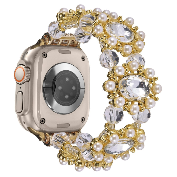 For Apple Watch Ultra 49mm Beaded Pearl Gemstone Bracelet Watch Band(Gold) - free shipping - PMC TechLife - Order now!