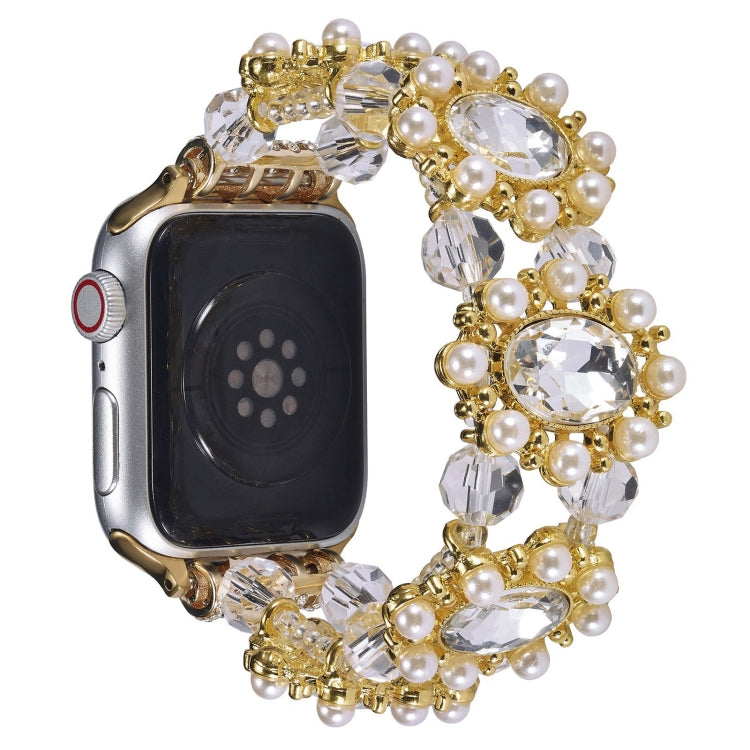 For Apple Watch Series 6 44mm Beaded Pearl Gemstone Bracelet Watch Band(Gold) - free shipping - PMC TechLife - Order now!