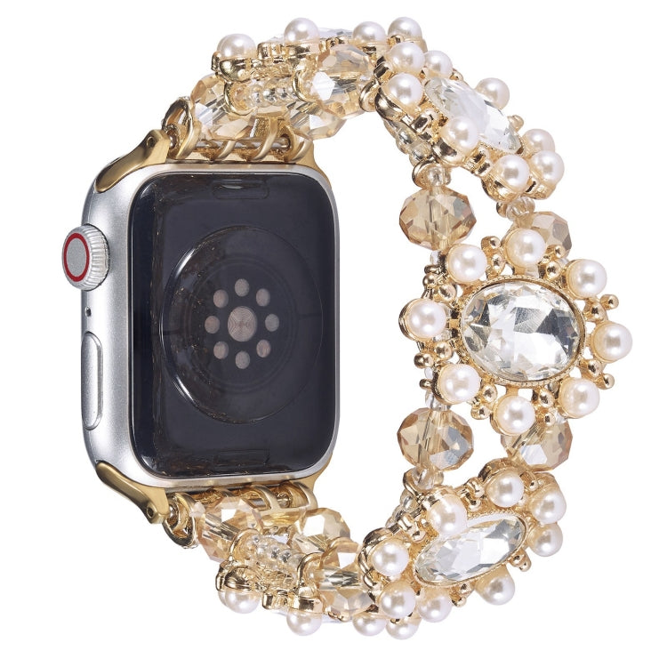 For Apple Watch 42mm Beaded Pearl Gemstone Bracelet Watch Band(Light Gold) - free shipping - PMC TechLife - Order now!