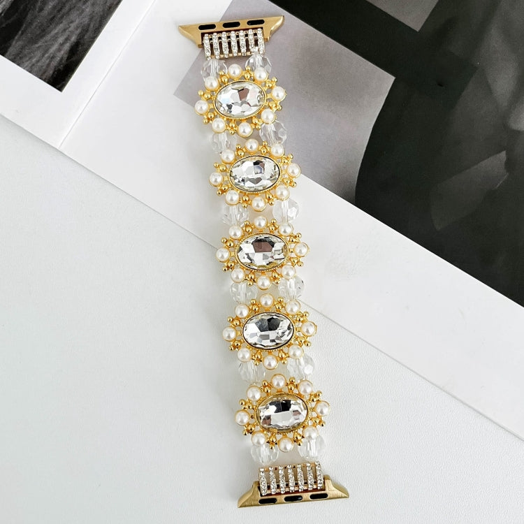 For Apple Watch 42mm Beaded Pearl Gemstone Bracelet Watch Band(Light Gold) - free shipping - PMC TechLife - Order now!