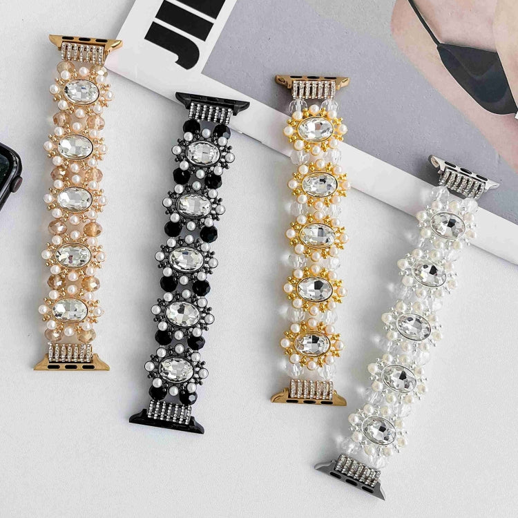 For Apple Watch SE 2023 44mm Beaded Pearl Gemstone Bracelet Watch Band(Gold) - free shipping - PMC TechLife - Order now!