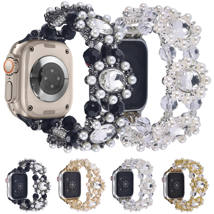 For Apple Watch SE 40mm Beaded Pearl Gemstone Bracelet Watch Band(Light Gold) - free shipping - PMC TechLife - Order now!