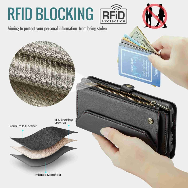 For Samsung Galaxy A12 5G CaseMe C36 Card Slots Zipper Wallet RFID Anti-theft Leather Phone Case(Black) - free shipping - PMC Jewellery - Order now!
