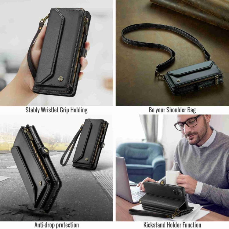 For Samsung Galaxy A12 5G CaseMe C36 Card Slots Zipper Wallet RFID Anti-theft Leather Phone Case(Black) - free shipping - PMC Jewellery - Order now!